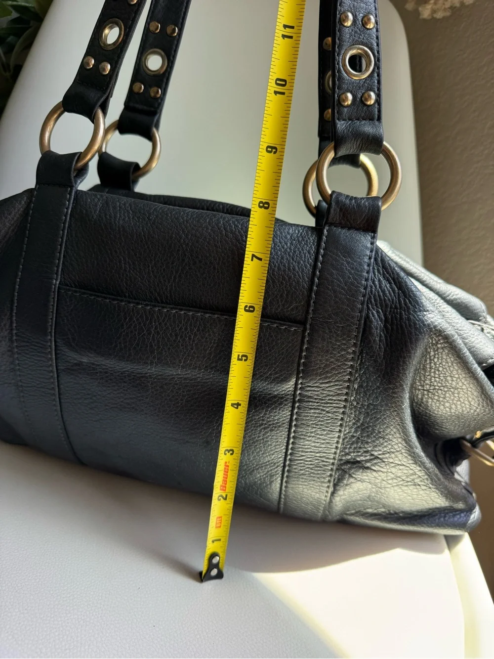 HOBO International Black Leather Satchel Grommet Studded Shoulder Bag Boho Y2K